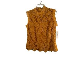 NWT Elegant Yellow Apricot Lace Sleeveless Top Size Large